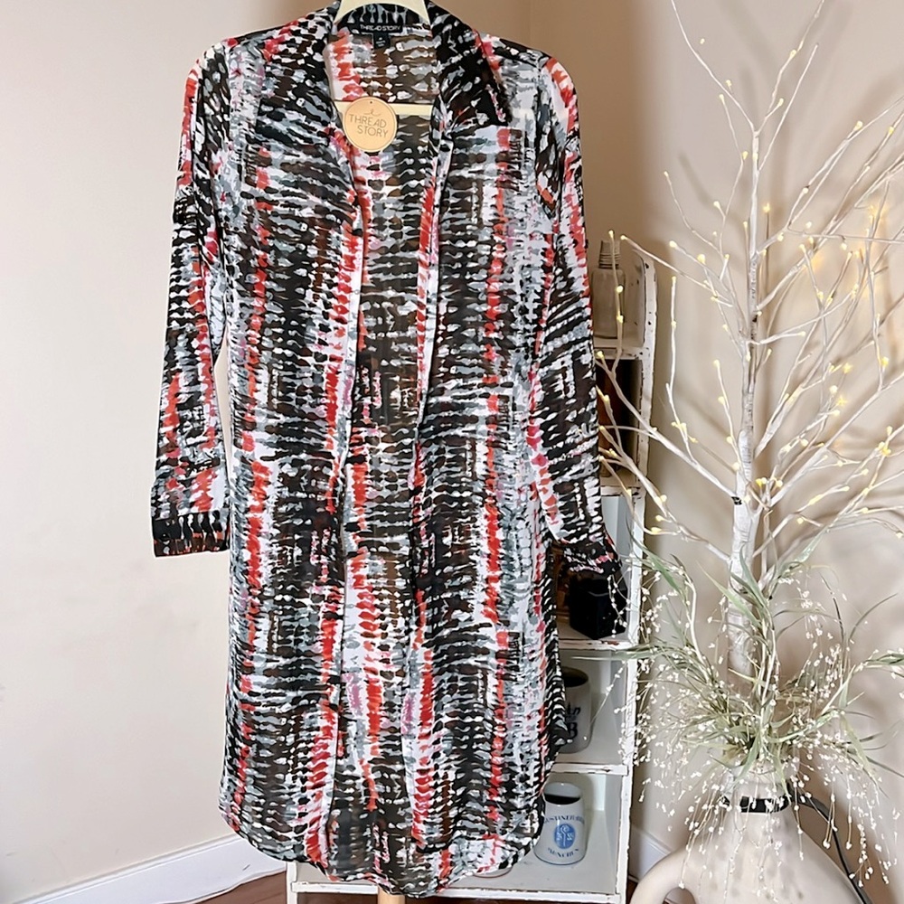 NWT Thread Story M Grey/white/black/brown/pink/red/orange cover up/duster.Flowy!